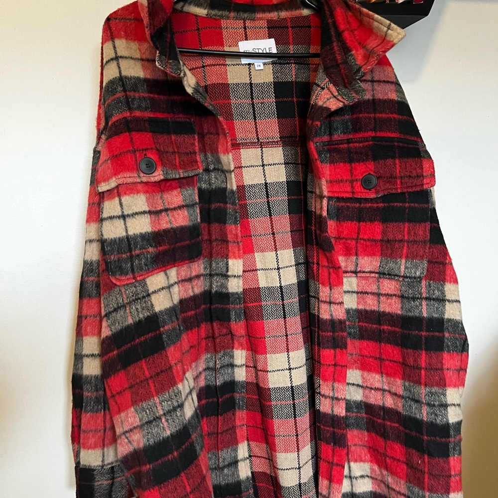Style Red Plaid Flannel Jacket